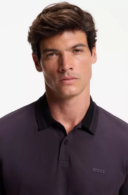 Stripe-collar polo shirt in cotton piqué
