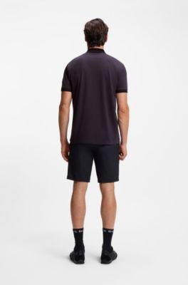 Stripe-collar polo shirt in cotton piqu&eacute;, Purple
