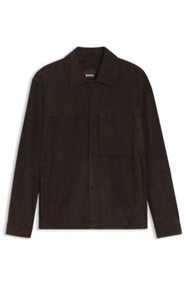 Suede jacket with snap closure, Dark Brown