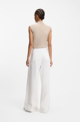 Vaqueros con pinzas y pernera ancha en denim color crema, Blanco