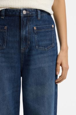 Vaqueros flared fit en denim azul, Azul oscuro