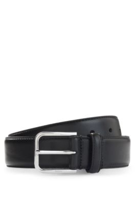 Ceinture Business en cuir avec boucle en argent poli, Noir