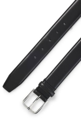 Ceinture Business en cuir avec boucle en argent poli, Noir