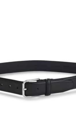 Ceinture Business en cuir avec boucle en argent poli, Noir