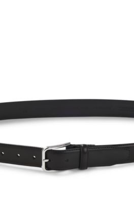 Cintur&oacute;n business de piel con hebilla plateada pulida, Negro