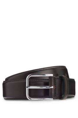 Smooth leather belt with silver-tone buckle, Dark Brown