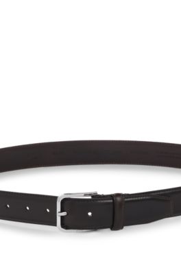Smooth leather belt with silver-tone buckle, Dark Brown