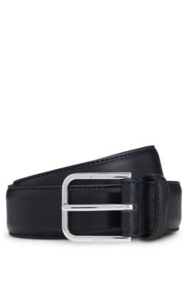 Ceinture Business en cuir avec boucle en argent poli, Bleu fonc&eacute;