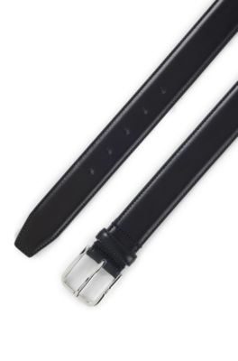 Ceinture Business en cuir avec boucle en argent poli, Bleu fonc&eacute;