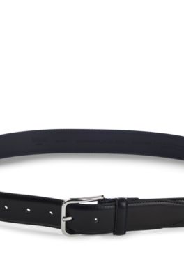 Ceinture Business en cuir avec boucle en argent poli, Bleu fonc&eacute;