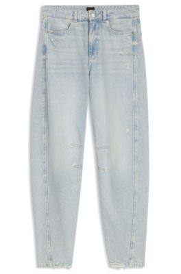Jean coupe d&eacute;contract&eacute;e avec jambe ballon, Bleu