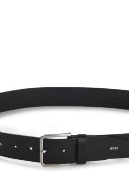 Cintur&oacute;n de piel con letras de logo met&aacute;licas, Negro