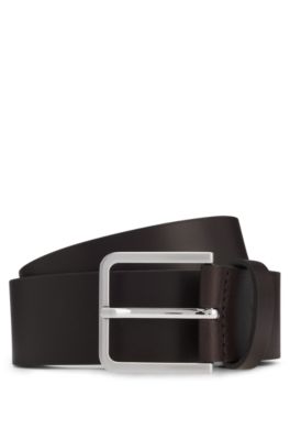 Ceinture en cuir &agrave; logo m&eacute;tallique, Marron fonc&eacute;