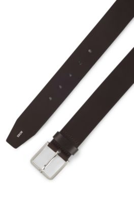 Logo-tip belt in leather, Dark Brown