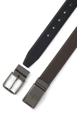 Ceinture en cuir r&eacute;versible avec boucle lustr&eacute;e et boucle &agrave; ardillon, Noir