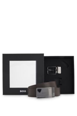 Ceinture en cuir r&eacute;versible avec boucle lustr&eacute;e et boucle &agrave; ardillon, Noir