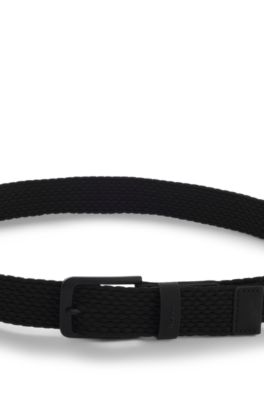 Woven belt with leather trims and logo detail, Black