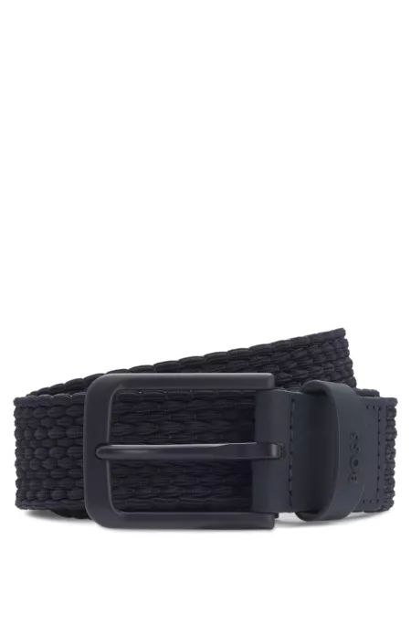 Woven belt with leather trims
