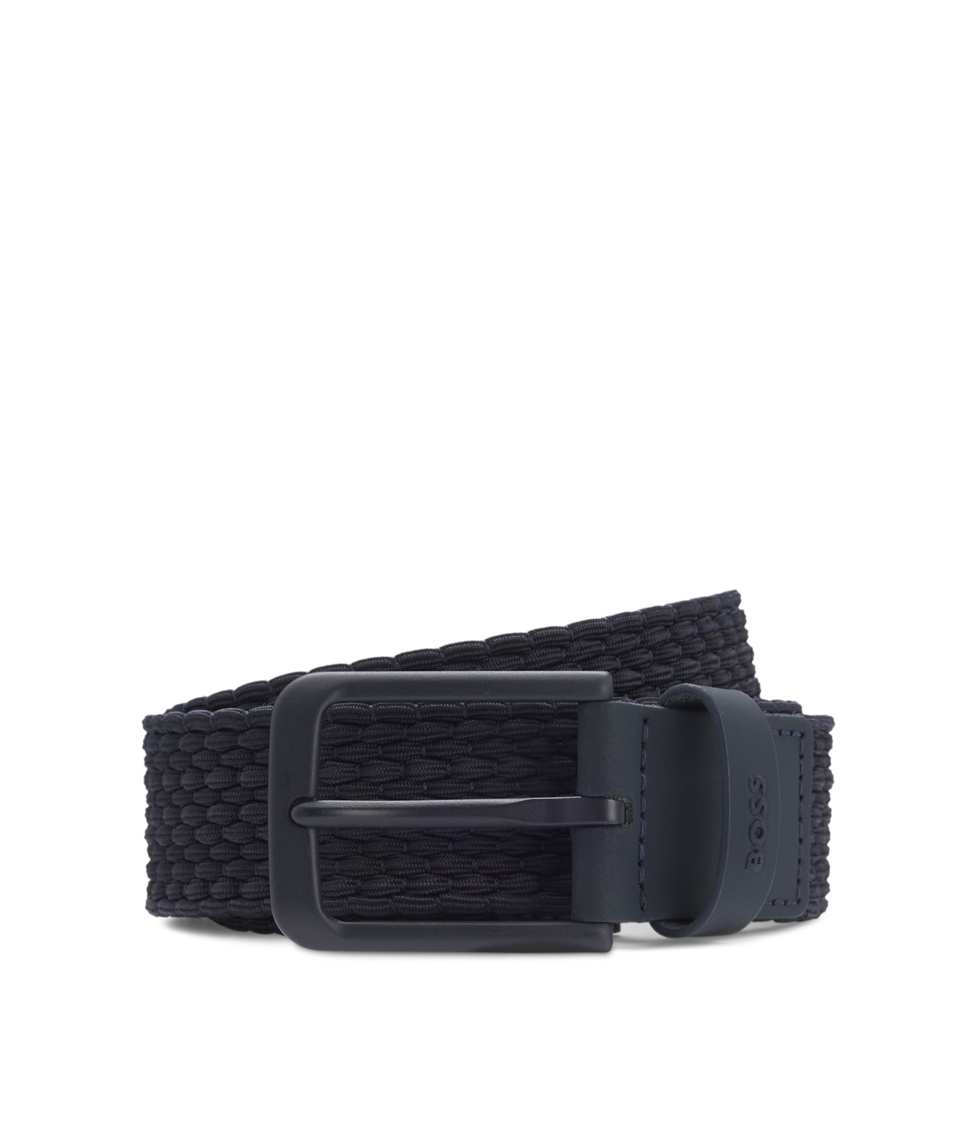 De Vecchi By Hamilton Hodge Woven Belt Black Leather Frame Style Buckle Large BOSS - Woven belt with leather trims and logo detail - Dark Blue main image 2