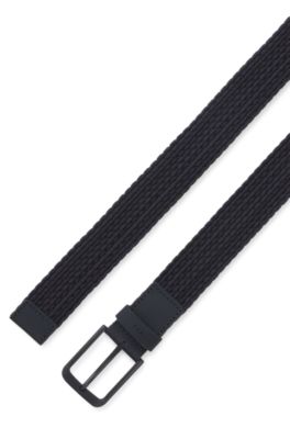 Cintur&oacute;n tejido con apliques de piel, Azul oscuro