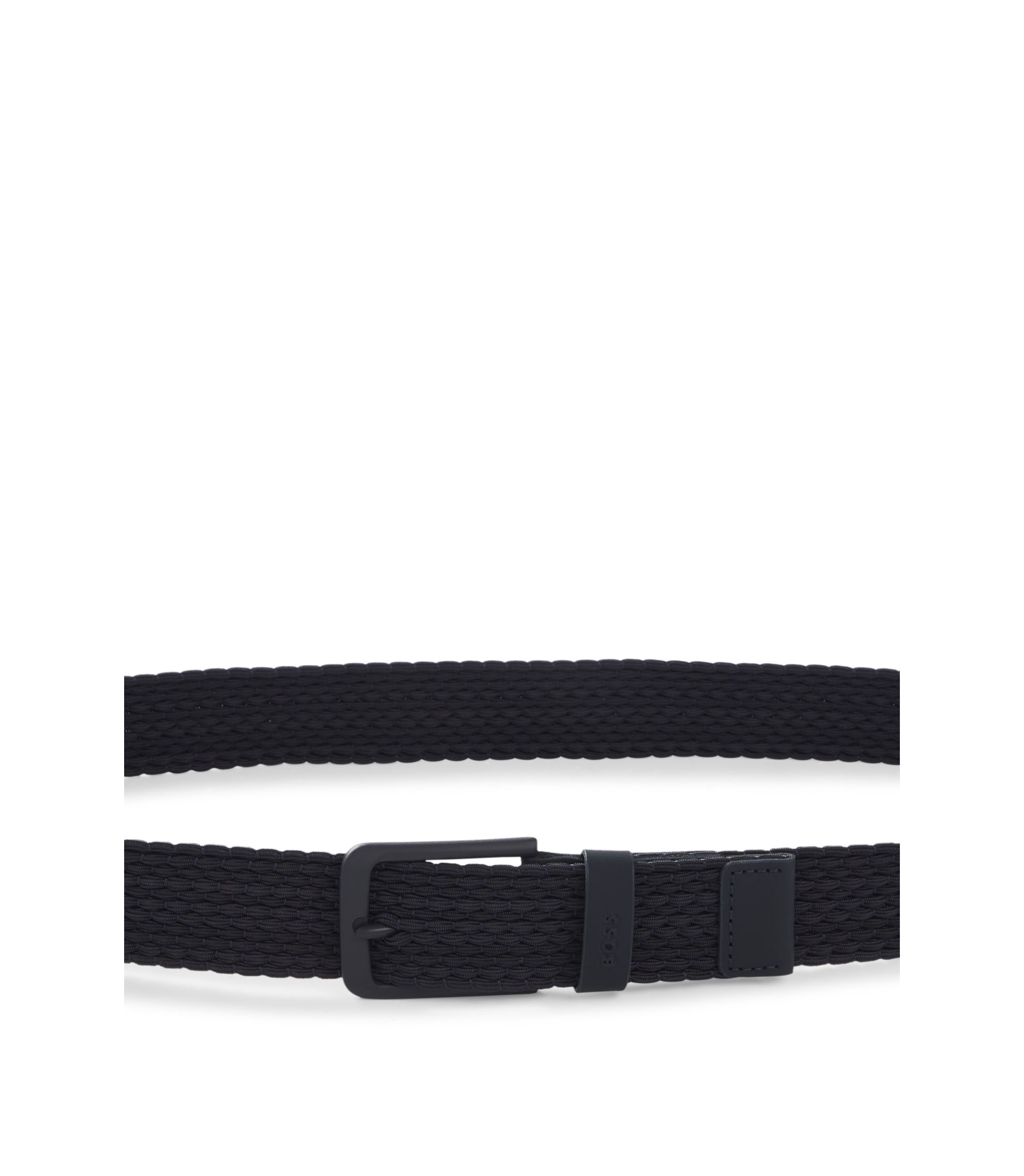 De Vecchi By Hamilton Hodge Woven Belt Black Leather Frame Style Buckle Large BOSS - Woven belt with leather trims and logo detail - Dark Blue main image 3