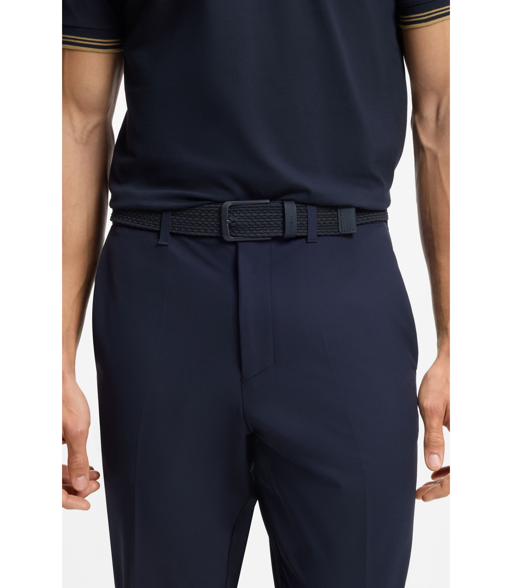 Hugo Boss Wide Blue Belt with Oval Buckle, S BOSS - Italian-suede belt with gunmetal buckle - Blue main image 3