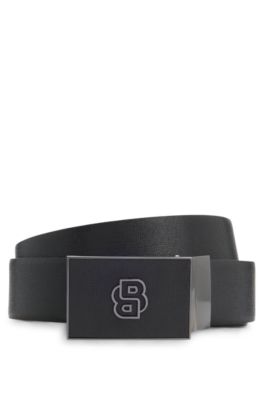 Ceinture r&eacute;versible en cuir italien avec boucles interchangeables, Noir