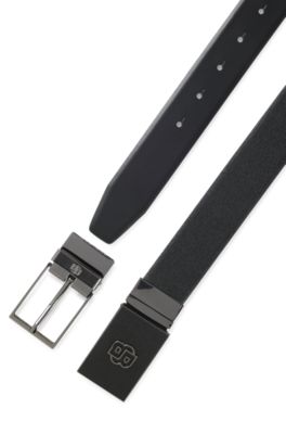 Reversible belt in Italian leather with interchangeable buckles, Black