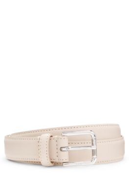 Ceinture en cuir italien avec boucle &agrave; ardillon, Blanc