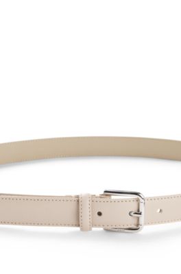 Ceinture en cuir italien avec boucle &agrave; ardillon, Blanc