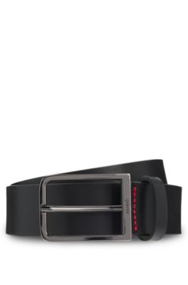 Cintur&oacute;n de piel italiana con hebilla con logo, Negro