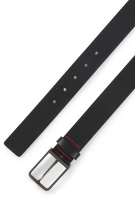 Ceinture en cuir italien avec boucle logot&eacute;e, Noir