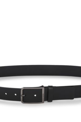 Cintur&oacute;n de piel italiana con hebilla con logo, Negro
