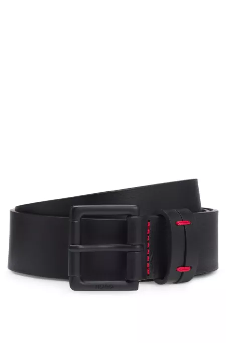 Red-stitching belt in Italian leather