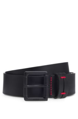 Cintur&oacute;n de piel italiana con detalles de pespuntes rojos en la trabilla, Negro