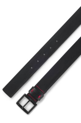 Cintur&oacute;n de piel italiana con detalles de pespuntes rojos en la trabilla, Negro