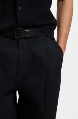 Red-stitching belt in Italian leather, Black