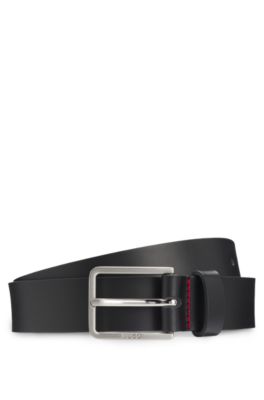 Cintur&oacute;n de piel italiana con puntadas rojas, Negro