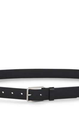 Ceinture en cuir italien avec boucle &agrave; ardillon et logo grav&eacute;, Noir