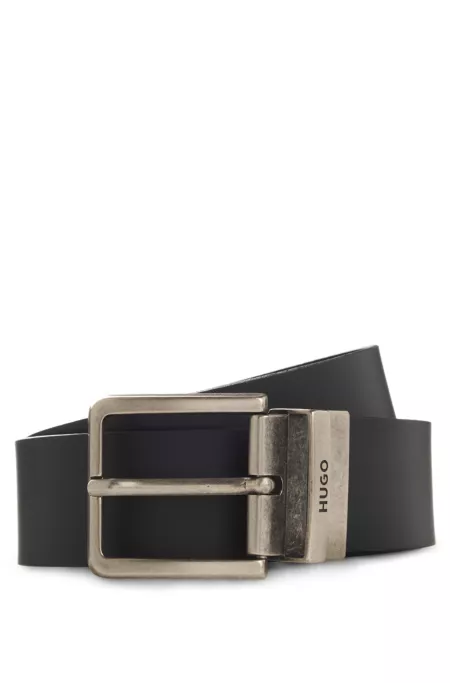 Reversible belt in smooth and grained leather