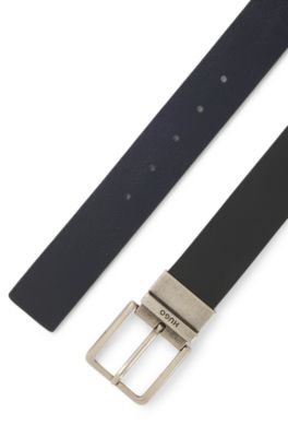 Cintur&oacute;n reversible de piel italiana lisa y con grano, Negro