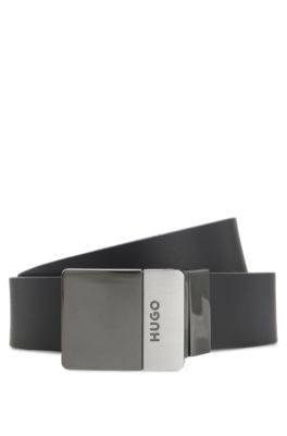 Cintur&oacute;n de piel italiana reversible con dos hebillas, Negro