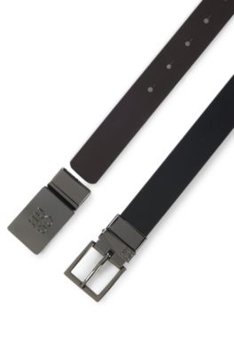 Cintur&oacute;n reversible de piel italiana con hebillas intercambiables, Negro