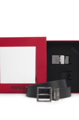 Cintur&oacute;n reversible de piel italiana con hebillas intercambiables, Negro