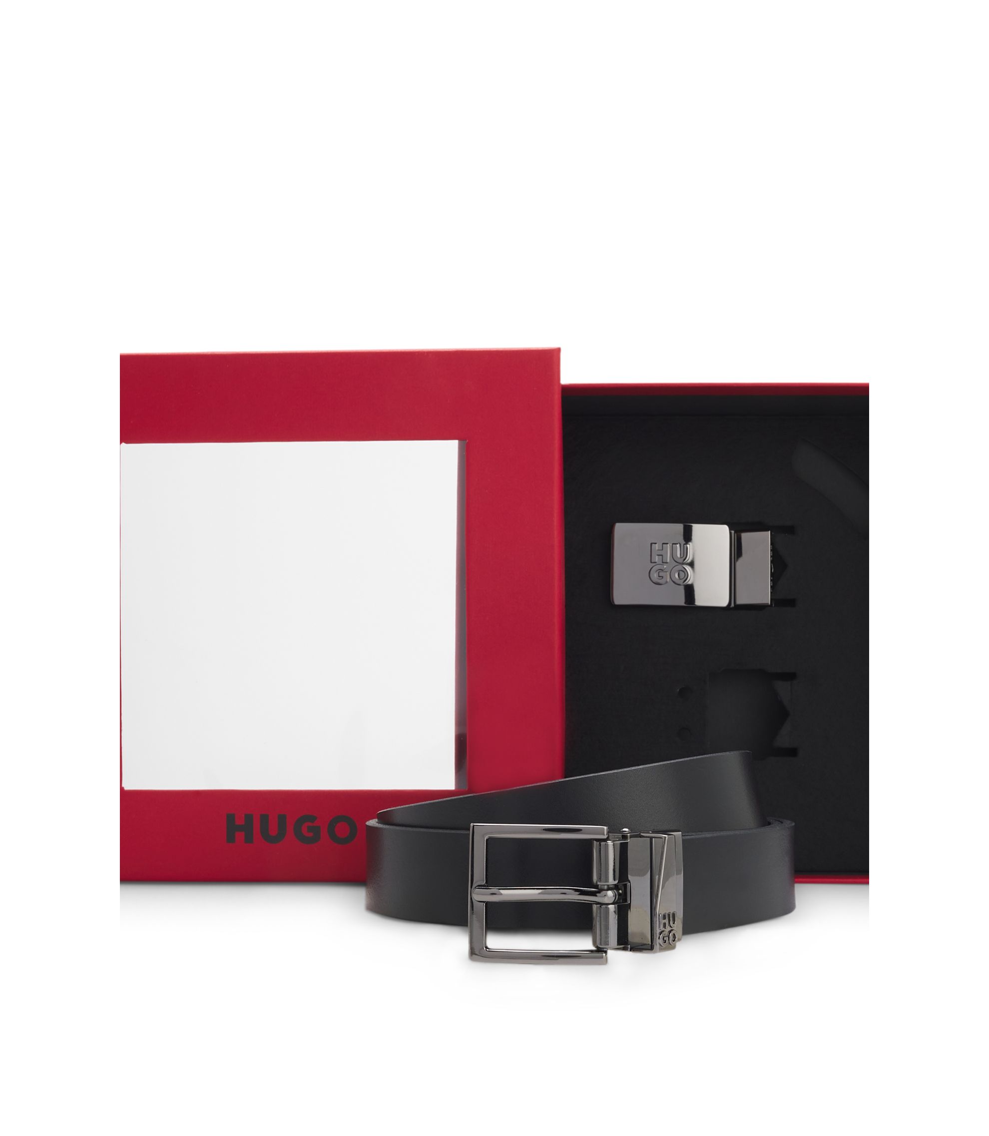HUGO - Reversible belt in Italian leather - Black