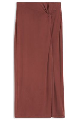 Jersey maxi skirt with twist detail, Dark Red