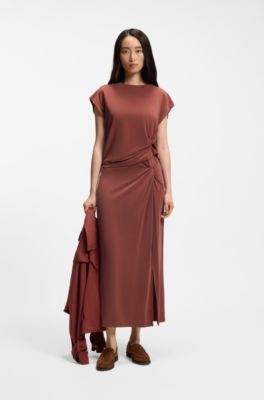 Jersey maxi skirt with twist detail, Dark Red