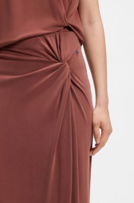 Jersey maxi skirt with twist detail, Dark Red