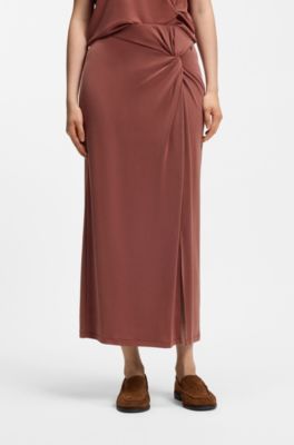 Jersey maxi skirt with twist detail, Dark Red