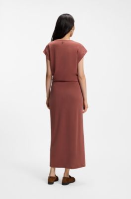 Jersey maxi skirt with twist detail, Dark Red